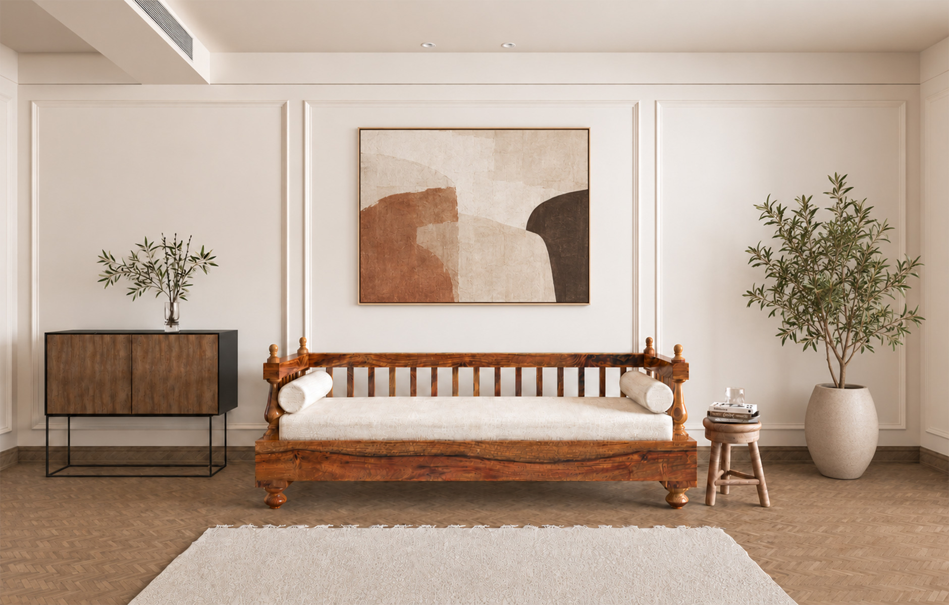 Furniture presented in an interior rendering